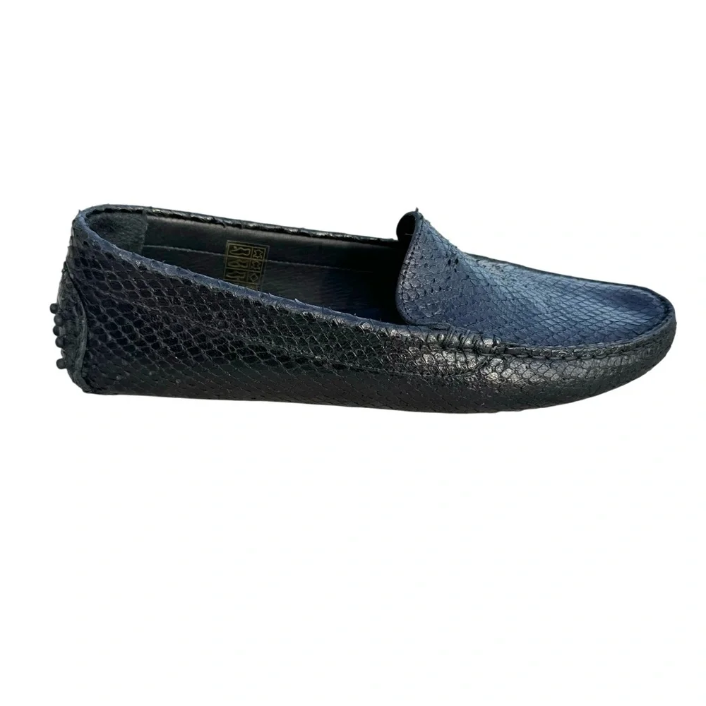 M. Gemi Loafers Black Snakeskin Leather Driver Shoes Mens